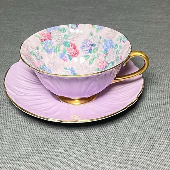 Vintage Shelley Oleander Summer Glory Teacup & Saucer Lilac w/24k Gold Trim - Picture 1 of 14